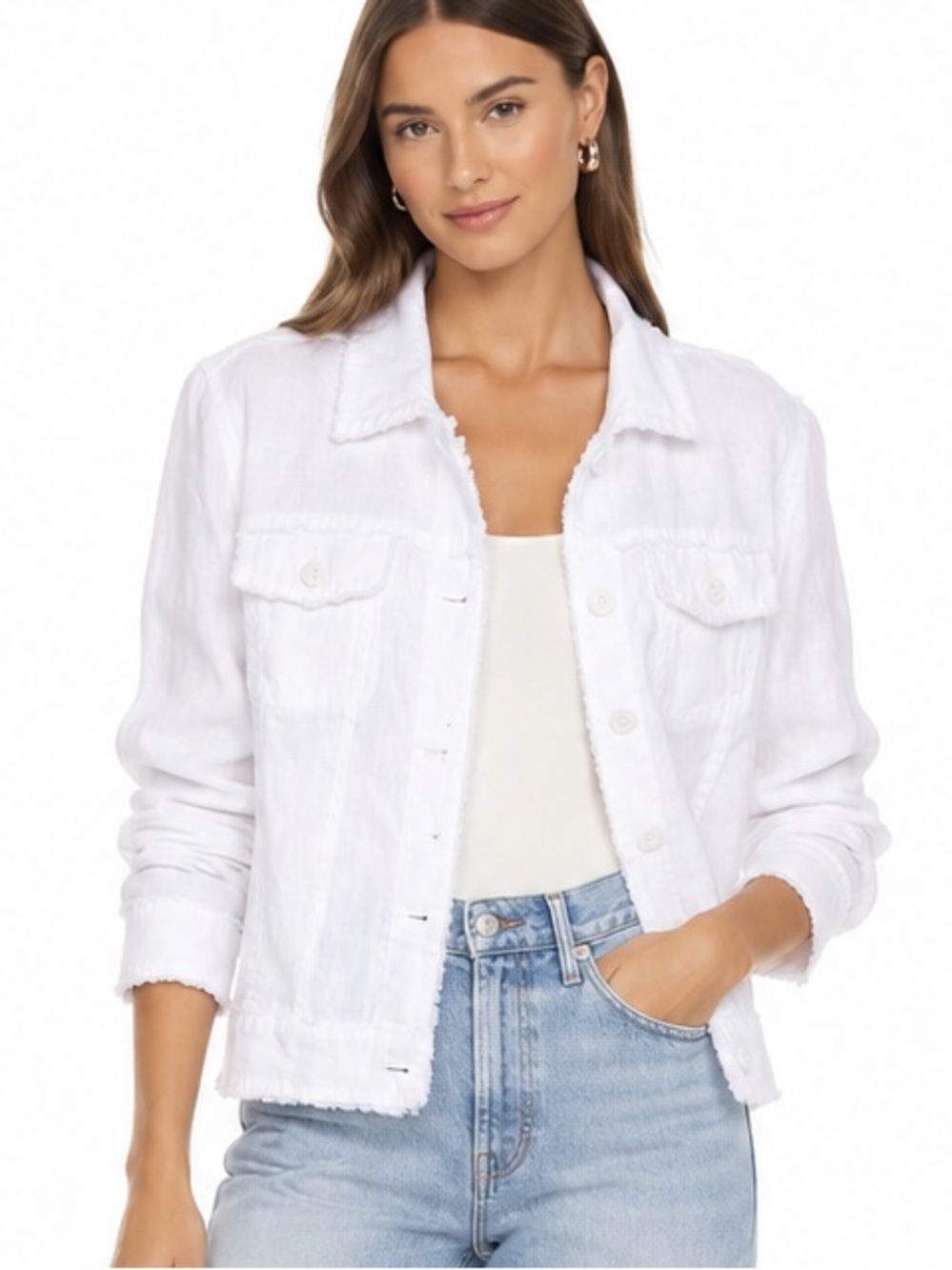 Tommy Bahama White Linen Jacket Small Raw Edge Lightweight Button Front